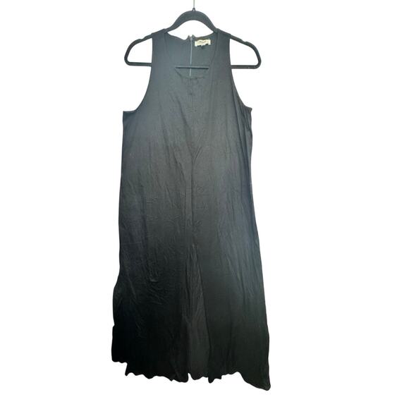 Madewell Black Cotton Tank Midi Dress Sz 10 Split Hem Panel Front Minimalist - Picture 1 of 6
